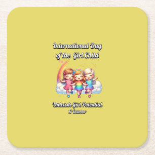 International Day of the Girl.  Girl Potential. Square Paper Coaster
