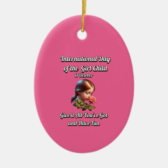International Day of the Girl. Have Fun Ceramic Tree Decoration (Front)