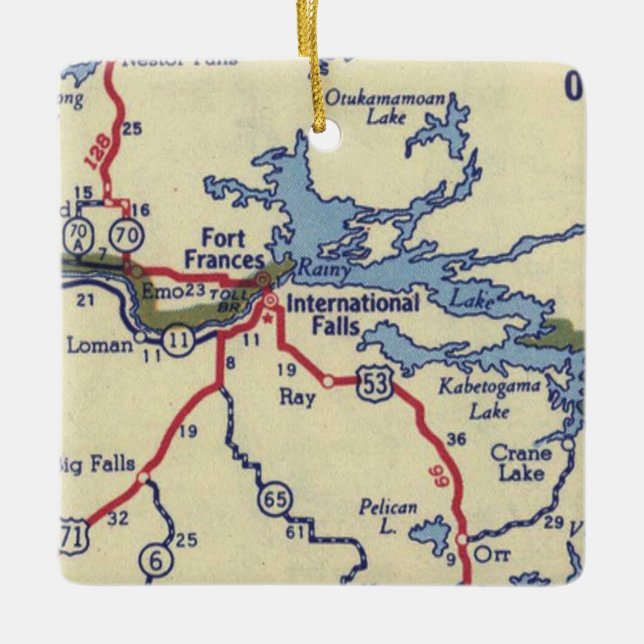 International Falls MN Vintage Map Ceramic Ornament (Front)