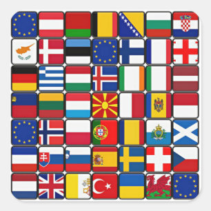 International flags collection, world flags square sticker