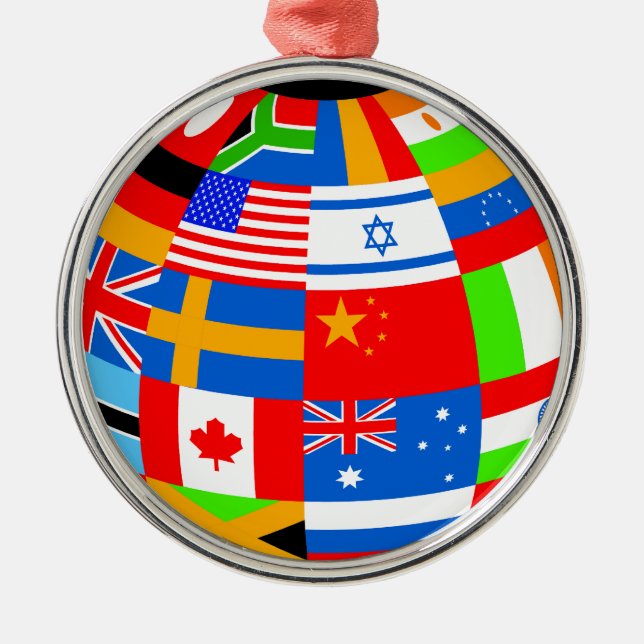 international flags globe earth metal tree decoration (Front)
