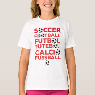 International Football Names Typography Red Sports T-Shirt