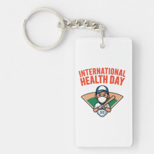 International Health Day Baseball Design Key Ring