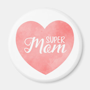 International mother's day, pink heart super mum magnet