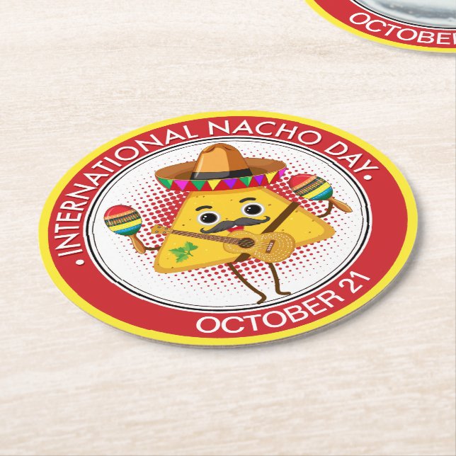International Nacho Day Round Paper Coaster (Angled)