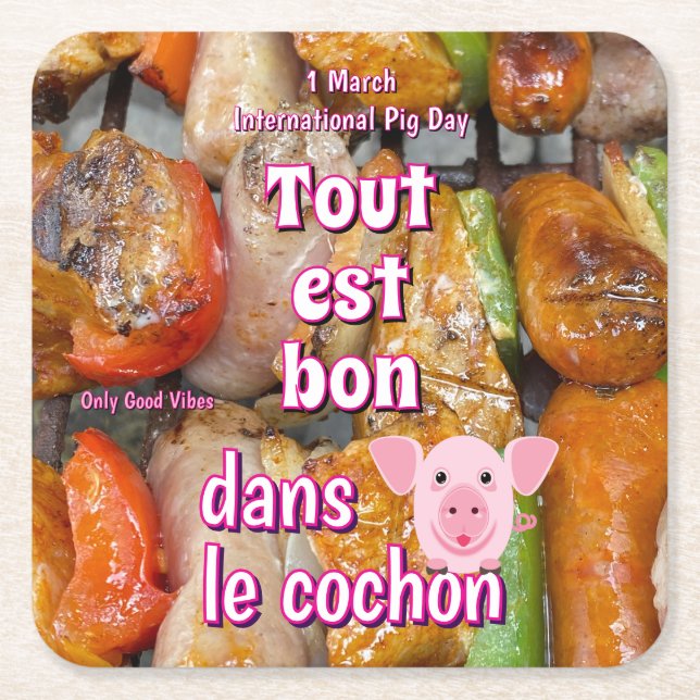International Pig Day Square Paper Coaster (Front)