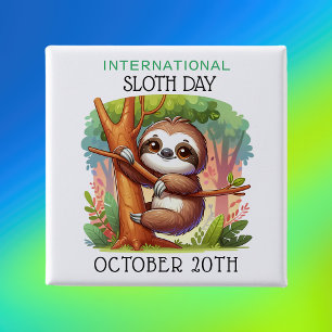International Sloth Day October 20th 15 Cm Square Badge