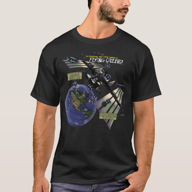 International Space Station Swarmed By Flying Sauc T-Shirt (Front)