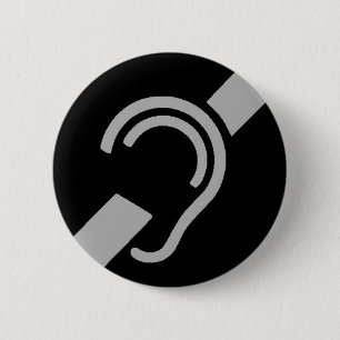International Symbol for Deaf, Silver on Black 6 Cm Round Badge