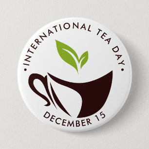 International Tea Day, cup, leaves logo 7.5 Cm Round Badge