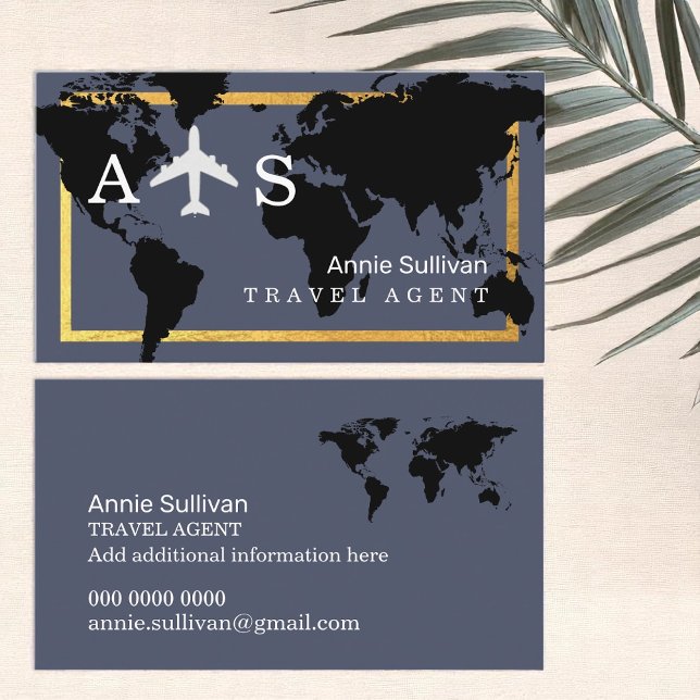 International Travel Agent Aeroplane World Map Business Card (Creator Uploaded)