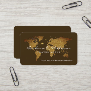 International Travel Agent World Map Brown Business Card