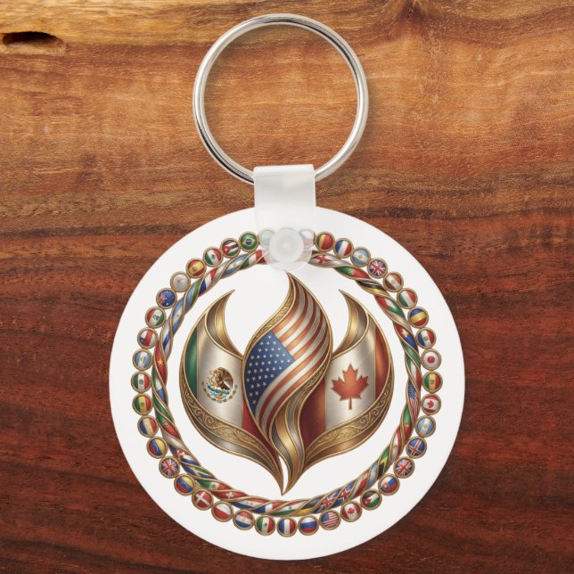 International Unity Flame with World Flags Emblem  Key Ring (Front)