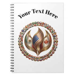 International Unity Flame with World Flags Emblem Notebook
