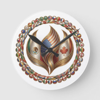 International Unity Flame with World Flags Emblem Round Clock