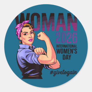 International women’s day 2026 give to gain march classic round sticker
