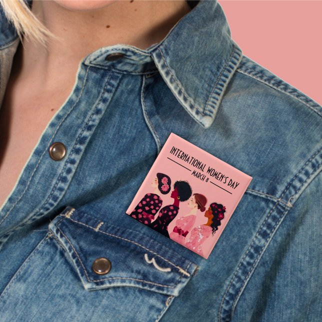 International Women’s Day Global Women Pink Floral 15 Cm Square Badge (Creator Uploaded)