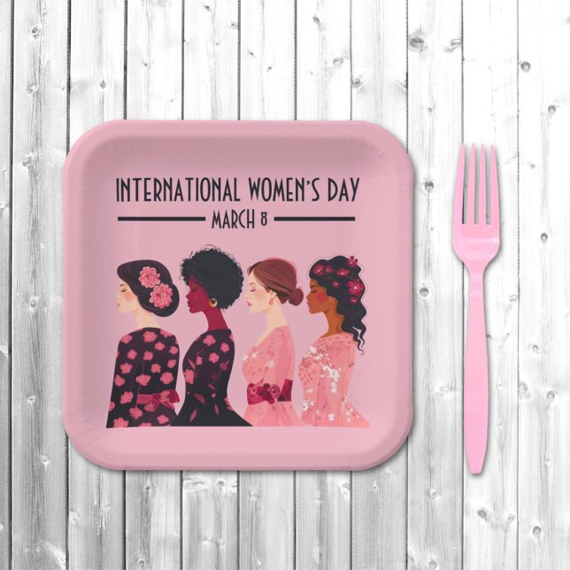 International Women’s Day Global Women Pink Floral Paper Plate (Creator Uploaded)