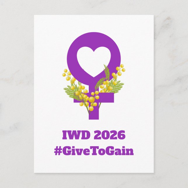 International Women's Day 2026 IWD Give To Gain Postcard (Front)