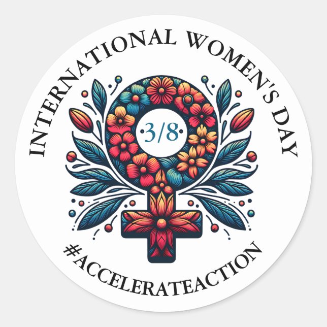 International Women's Day | Accelerate Action Classic Round Sticker (Front)