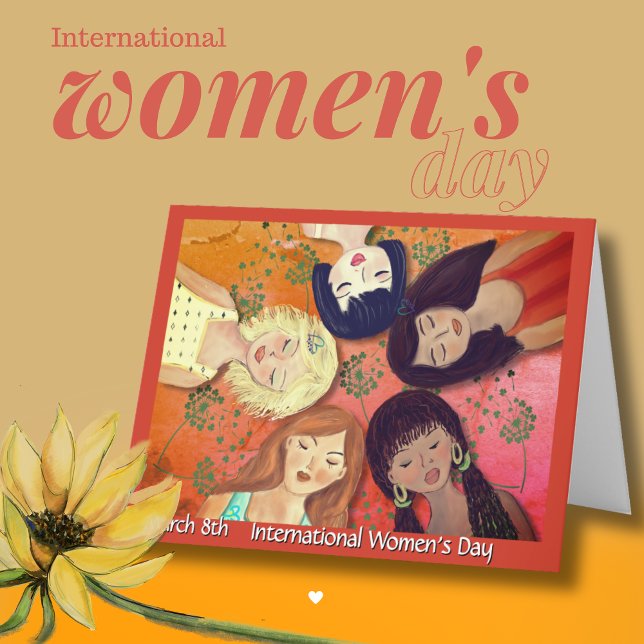 International Women's Day Art Orange Red  Holiday Card (International Women's Day Art Orange Red Holiday Card)