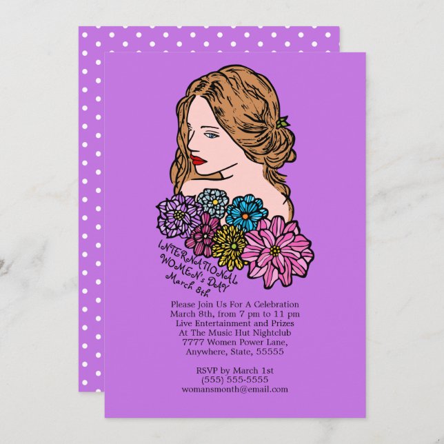 International Women's Day Beautiful Lady Party Invitation (Front/Back)