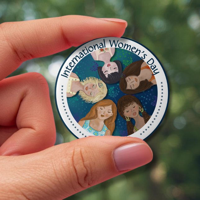 International Women's Day hand drawn in Blue 10 Cm Round Badge (International Women's Day hand drawn in Blue Button)