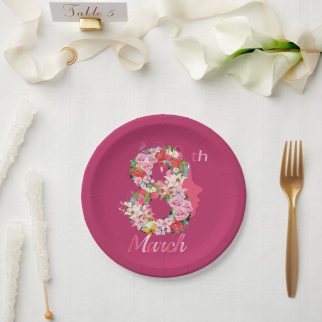 international women's day happy women's day 8 2025 paper plate (Wedding)