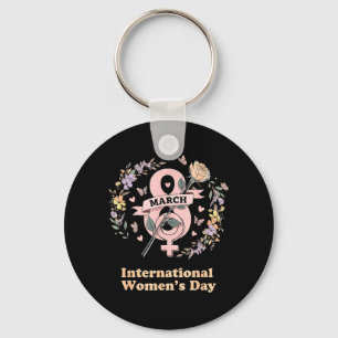 International Womens Day March 8 Rose Feminist Key Ring