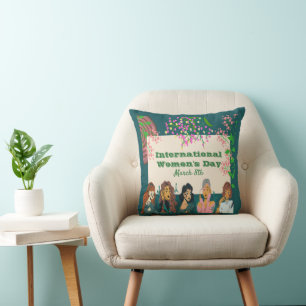 International Women's Day March 8th Floral Cushion
