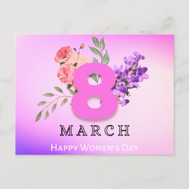 International Womens Day March 8th Floral Postcard (Front)