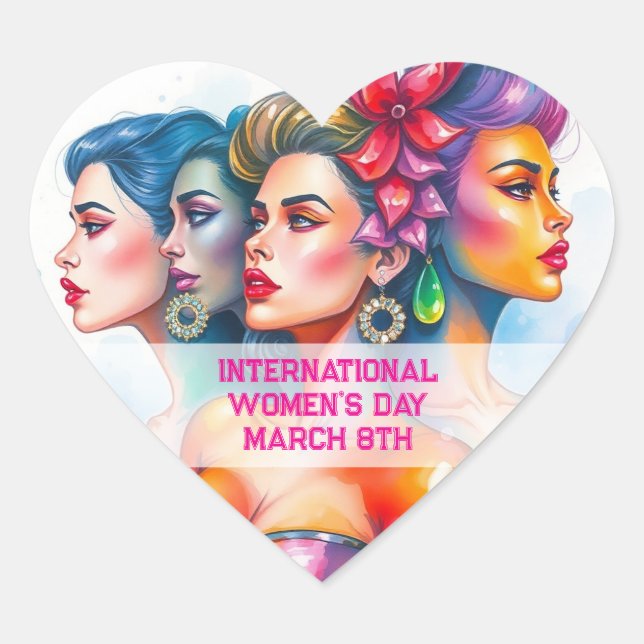 International Women's Day - March 8th Heart Sticker (Front)
