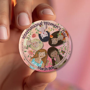 International Women's Day Pink Feminine Portraits 10 Cm Round Badge