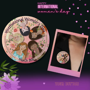 International Women's Day Pink Feminine Portraits 10 Cm Round Badge