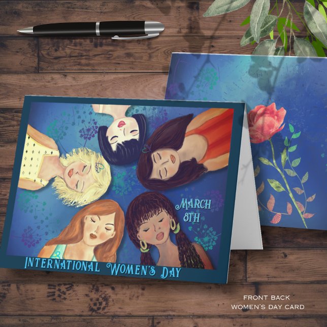 International Women's Day Women Portraits blue  Holiday Card (International Women's Day Women Portraits blue Holiday Card)