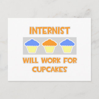 Internist ... Will Work For Cupcakes Postcard