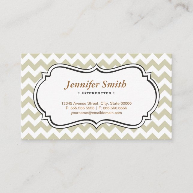 Interpreter - Chevron Simple Jasmine Business Card (Front)