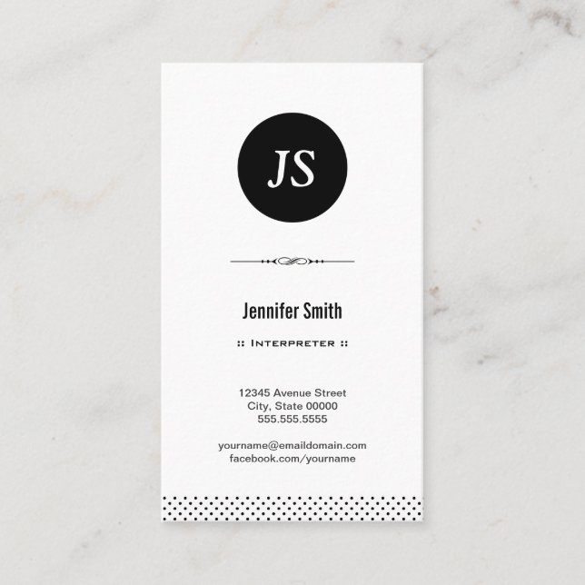 Interpreter - Clean Black White Business Card (Front)