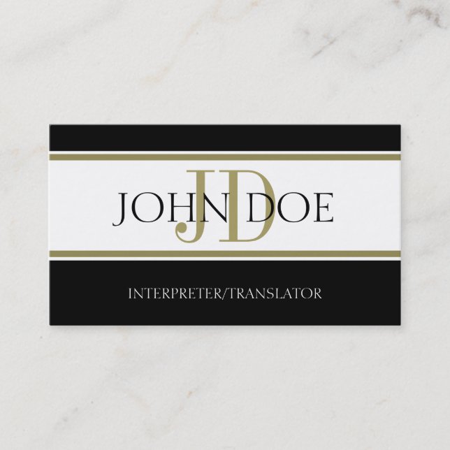 Interpreter/Translator Gold Stripe W/W Business Card (Front)