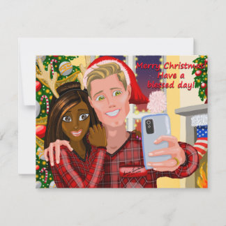 Interracial Couple Christmas Greeting Card