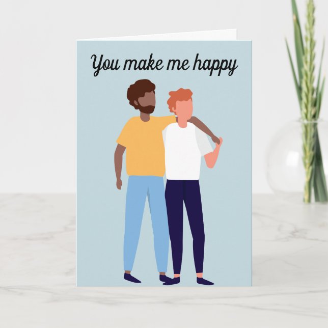 Interracial Gay Couple in Love Men Valentines Day Card (Front)