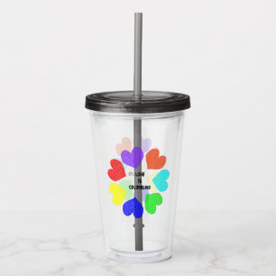 Interracial Love Rainbow Hearts Acrylic Tumbler
