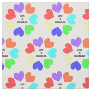 Interracial Love Rainbow Hearts Craft Fabric