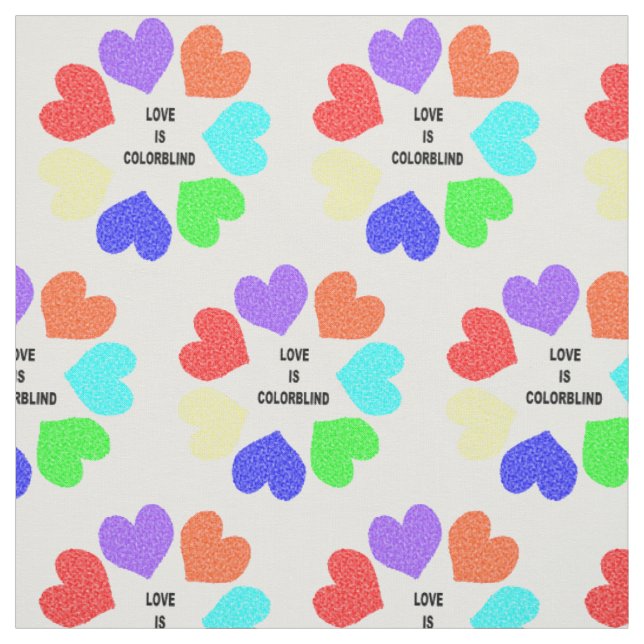 Interracial Love Rainbow Hearts Craft Fabric (Swatch)