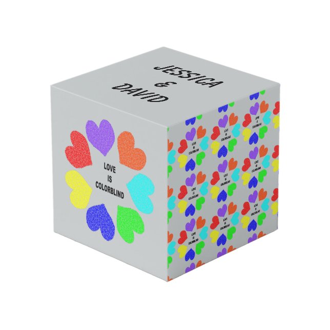 Interracial Love Rainbow Hearts Custom Photo Cube (Front Angled)