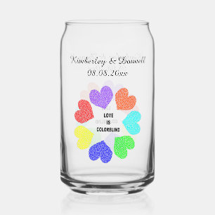 Interracial Love Rainbow Hearts Custom Wedding Can Glass