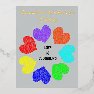 Interracial Love Rainbow Hearts Custom Wedding Foil Holiday Postcard