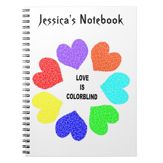 Interracial Love Rainbow Hearts Customisable Noteb Spiral Notebook (Front)
