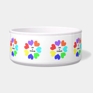 Interracial Love Rainbow Hearts Dog Bowl
