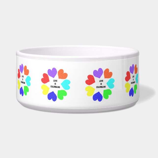 Interracial Love Rainbow Hearts Dog Bowl (Front)